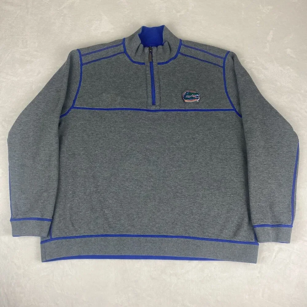 Tommy Bahama Florida Gators Reversible Sweater Mens XXL 2XL Blue Logo 1/4 Zip